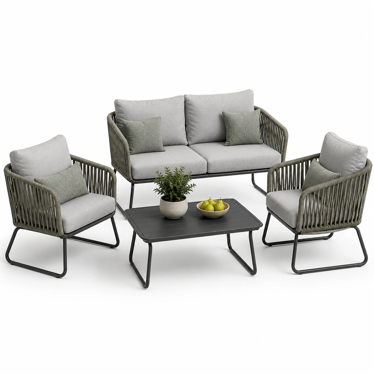 Zestaw ogrodowy lounge 4-osobowy – Szarozielony-vikenhome